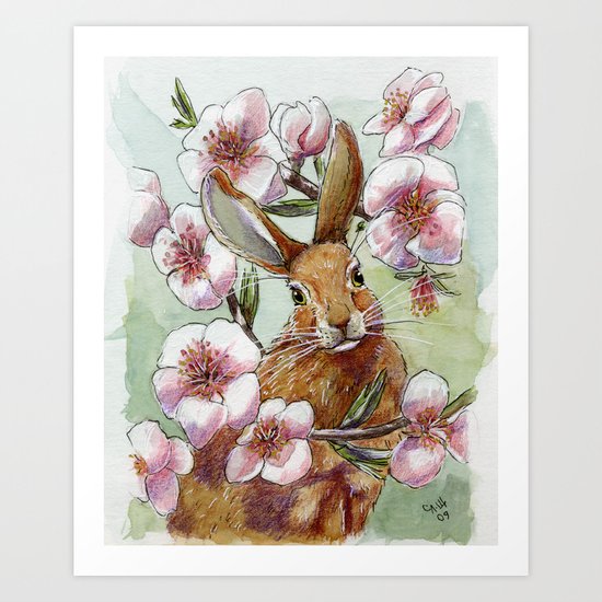 Amandine - Rabbit and flowers Art Print