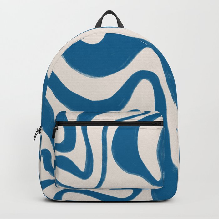 Daphne Blue Minimalistic Hand-Painted Swirl Backpack