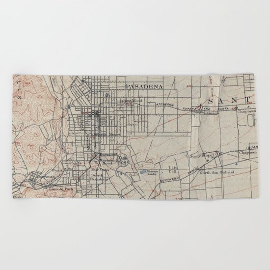 Vintage Map Of Pasadena California 1894 Beach Towel By Bravuramedia Society6