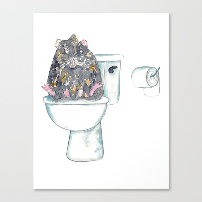 Guinea pig toilet Painting Wall Poster Watercolor Canvas Print