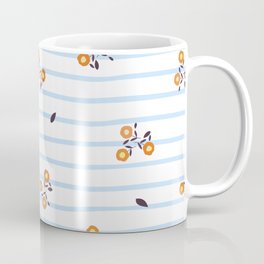 Orange Flower and Hand Drawn Blue Stripe Seamless Pattern Coffee Mug