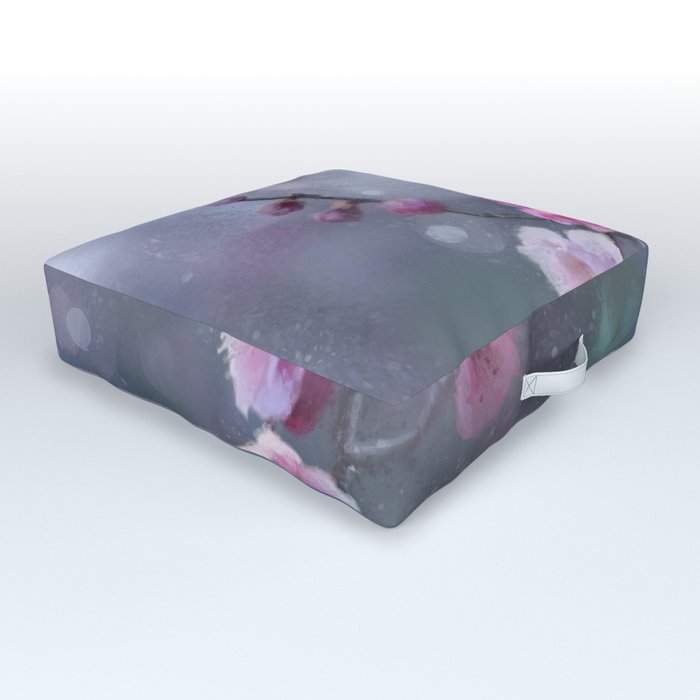 Blossoming apple tree and spring rain Outdoor Floor Cushion