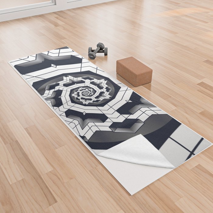 Black and white abstract vortex Yoga Towel