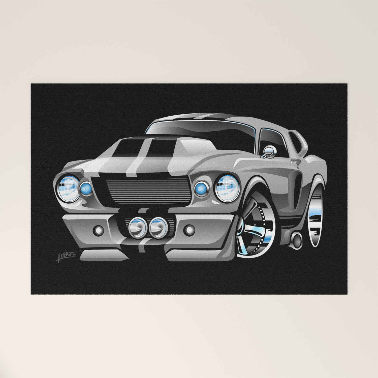 Classic Sixties American Muscle Car Cartoon Welcome Mat By Hobrath