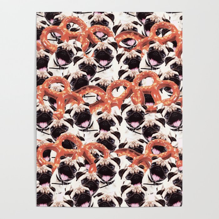 Funny Pug Pretzel Crazy Collage Poster