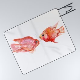 Two Love Fish, Fish art, Love, aquarium design, Parrot Cichlids Picnic Blanket
