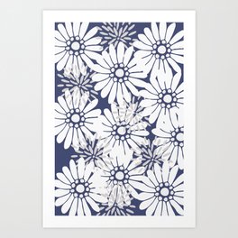 Summer Flowers Dark Blue Art Print