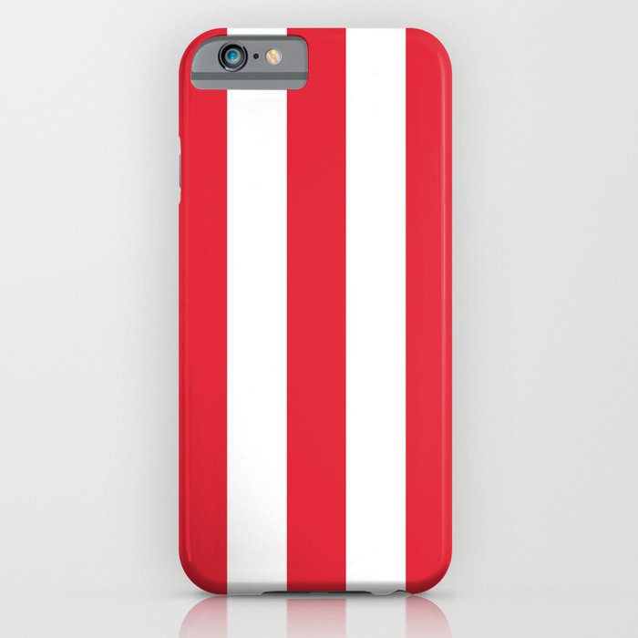 Rose madder red - solid color - white vertical lines pattern iPhone Case