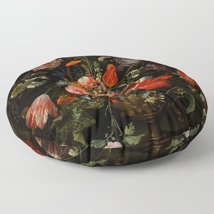 Abraham Mignon "Flowers in a Metal Vase" c. 1670 Floor Pillow
