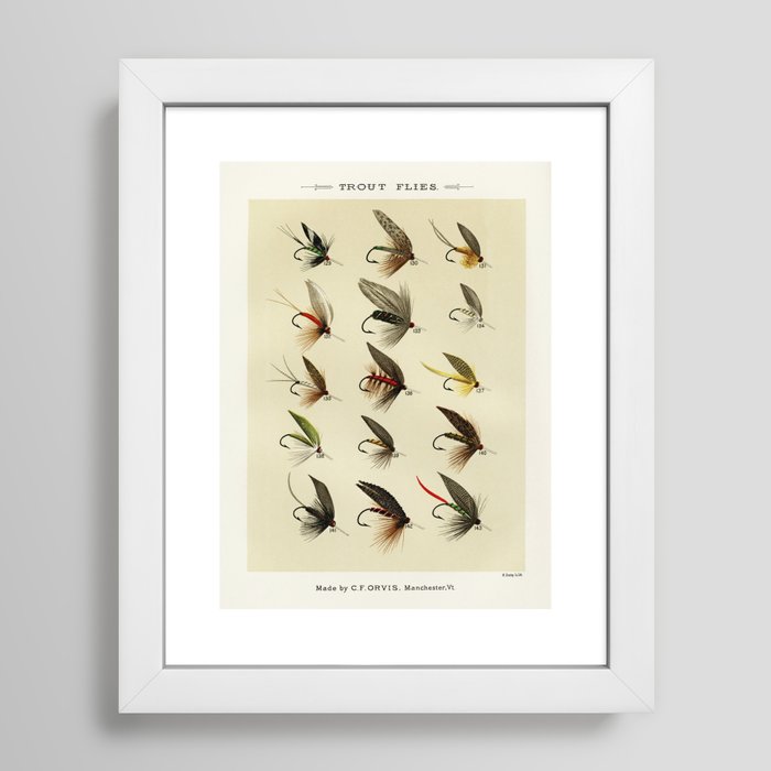 Vintage Fly Fishing Print - Trout Flies Framed Art Print