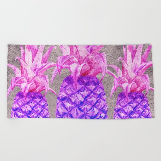 Pineapple on silver Beach Towel