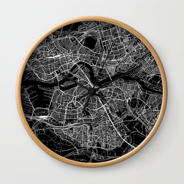 Rotterdam Black Map Wall Clock