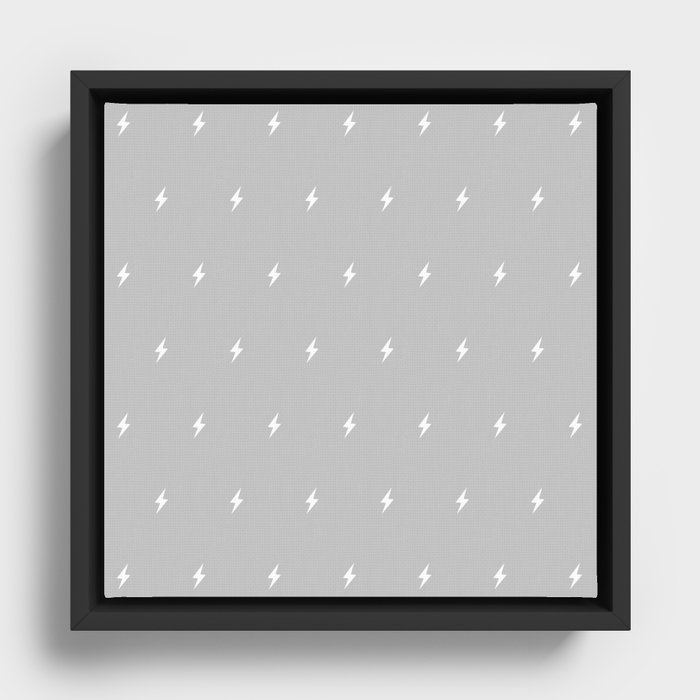 White Lightning Bolt pattern on Light Grey background Framed Canvas