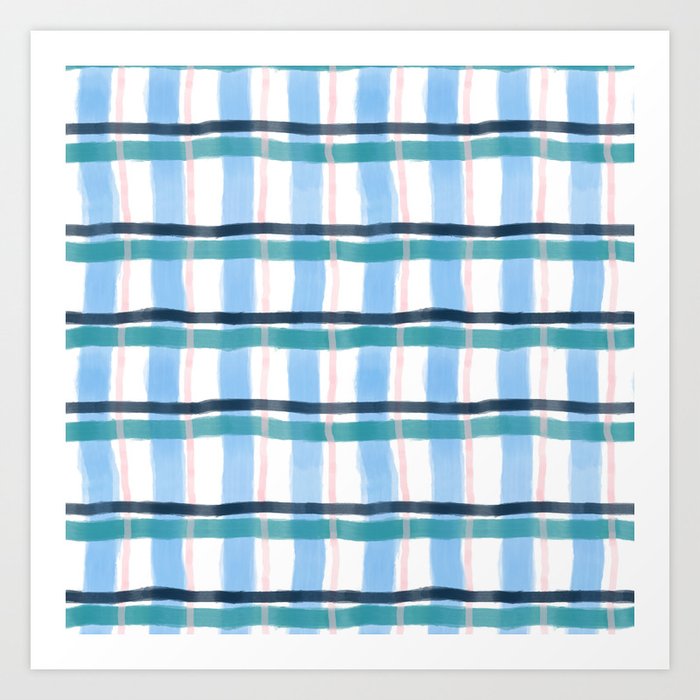 Watercolor Plaid - Blue, Green, Navy and Pink Art Print