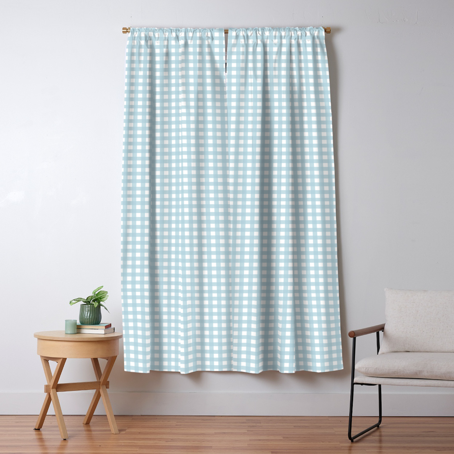 Farmhouse Gingham In Dusty Blue Blackout Curtain By