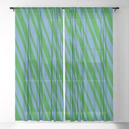[ Thumbnail: Blue and Green Colored Lines Pattern Sheer Curtain ]