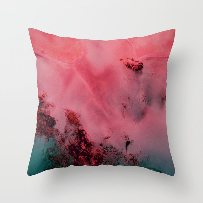 Mauve with Turquoise watercolor Shore Throw Pillow