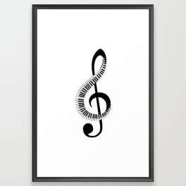 Treble clef sign with piano keyboard Framed Art Print