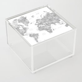 Grayscale watercolor world map with cities Acrylic Box