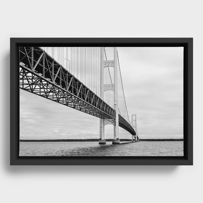 Mackinac Bridge, black and white photography Framed Canvas