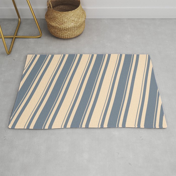 Slate Gray and Bisque Colored Stripes Pattern Rug