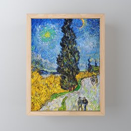 Vincent van Gogh (Dutch, 1853-1890) - Title: Road with Cypress and Star (Country Road in Provence by Night) - Date: 1890 - Style: Post-Impressionism - Genre: Landscape - Media: Oil on canvas - Digitally Enhanced Version (2000 dpi) - Framed Mini Art Print
