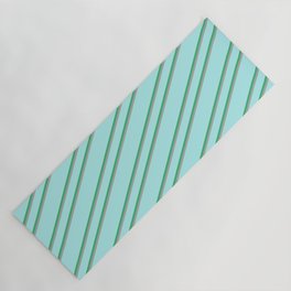 [ Thumbnail: Turquoise, Sea Green, and Dark Grey Colored Striped Pattern Yoga Mat ]