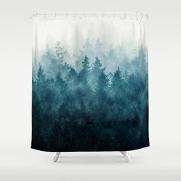 The Heart Of My Heart // So Far From Home Of A Misty Foggy Wild Forest Covered In Blue Magic Fog Shower Curtain