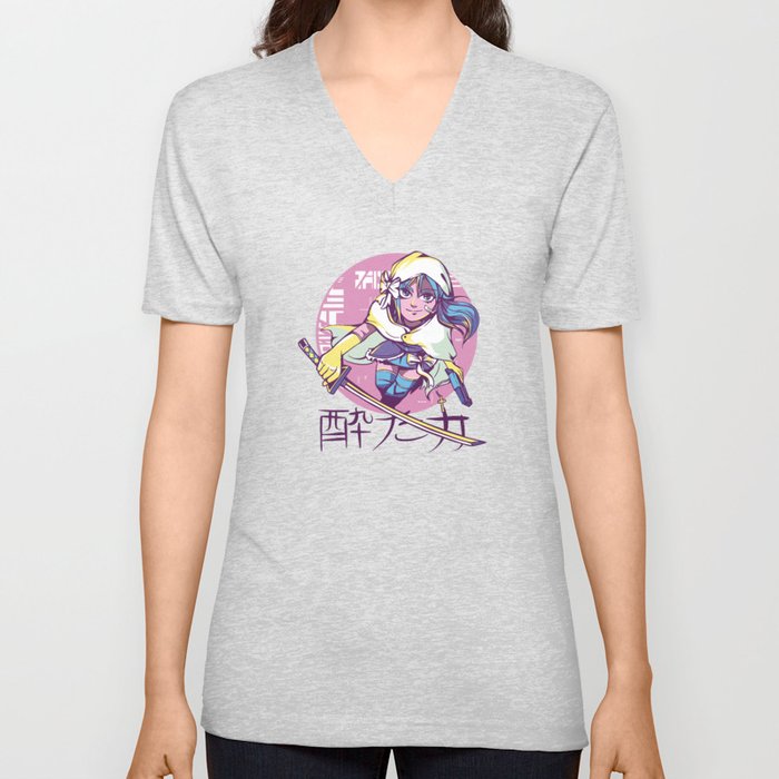 Cyberpunk Anime Girl V Neck T Shirt