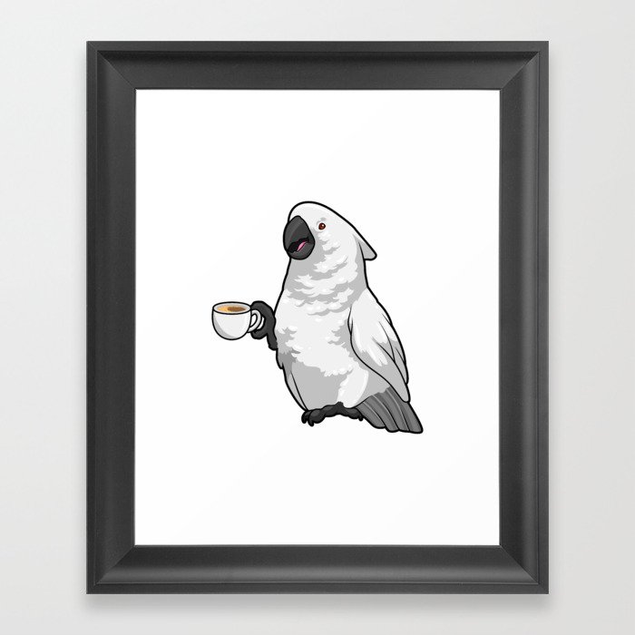 Parrot with Cup of Coffee Framed Art Print