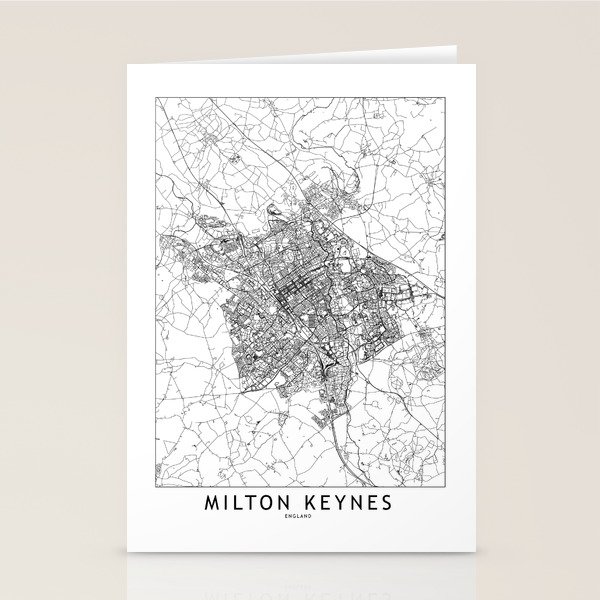 Milton Keynes White Map Stationery Cards by multipliCITY Society6