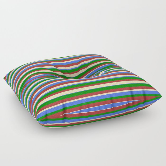 Tan, Royal Blue, Green, and Brown Colored Stripes/Lines Pattern Floor Pillow