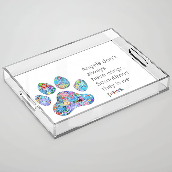 Paw Angels - Whimsical Colorful Dog Paws Art Acrylic Tray