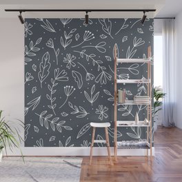 floral pattern with hand drawn flowers, leaves and branches Wall Mural