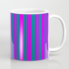 [ Thumbnail: Teal and Fuchsia Colored Pattern of Stripes Coffee Mug ]