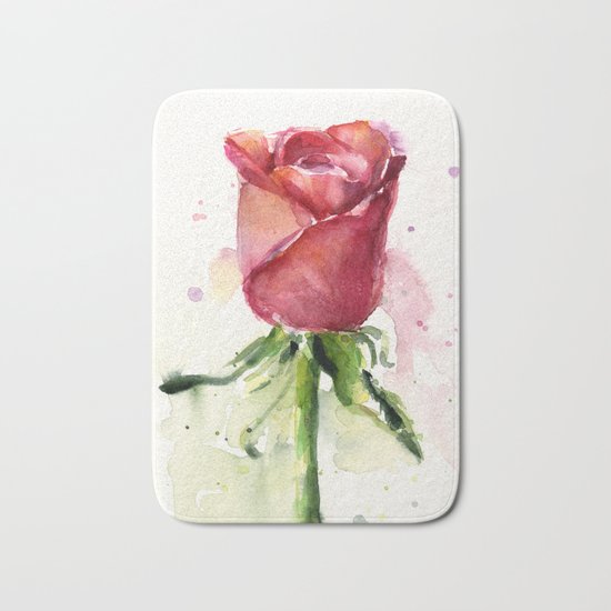 Rose Watercolor Red Flower Painting Floral Flowers Bath Mat