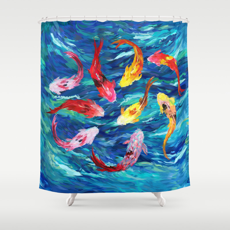 Koi Fish Rainbow Abstract Paintings Shower Curtain By