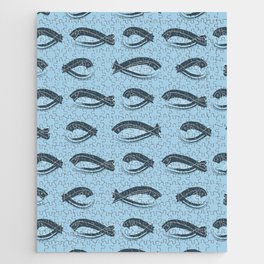 Swimming Fishes Pattern Baby Blue Background Jigsaw Puzzle
