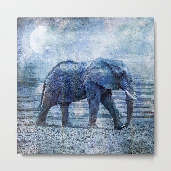 The Elephants Journey blue moon Metal Print