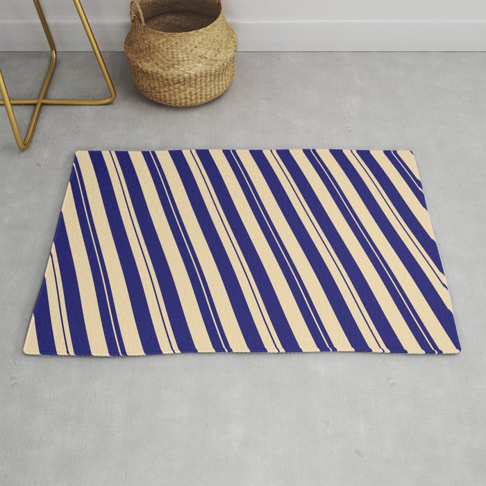 Midnight Blue & Tan Colored Lined Pattern Rug