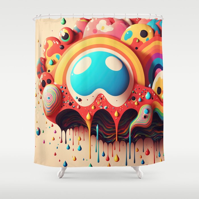 Psychedelic Paint Drip Rainbow Rain Clouds 1.4 Shower Curtain
