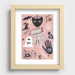 Pink Halloween Greeting Card - Happy Halloween You Monster, Halloween Illustration Recessed Framed Print