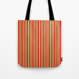 [ Thumbnail: Light Green & Red Colored Striped Pattern Tote Bag ]