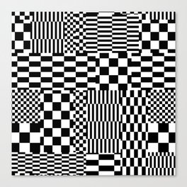 Glitchy Checkers // Black & White Canvas Print