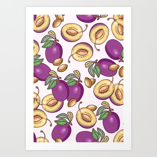 Romantic plum pattern Art Print