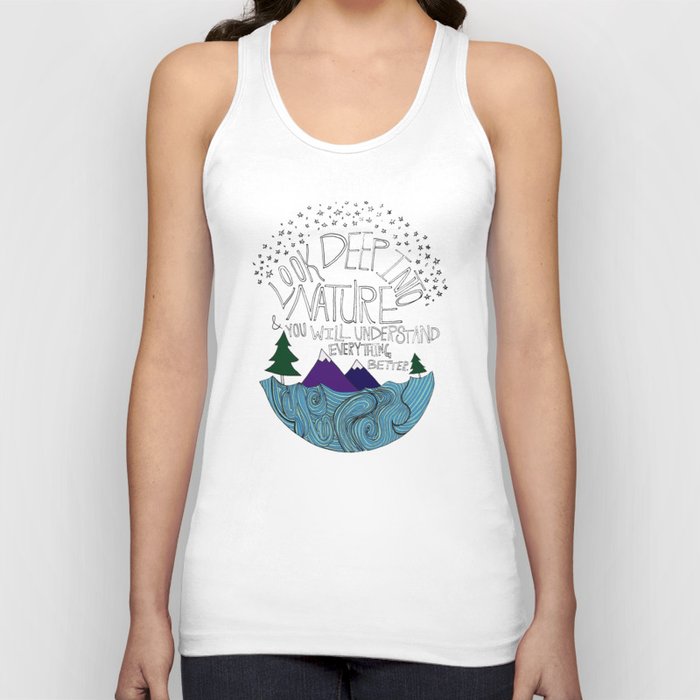 Look Deep into Nature - Ocean Mountain Illustration and Typography Tank Top