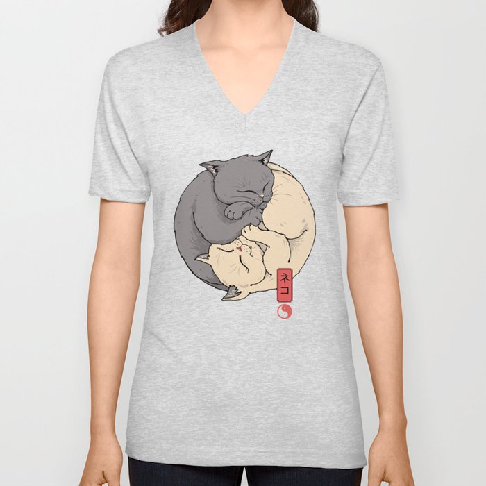 Yin Yang Cats V Neck T Shirt