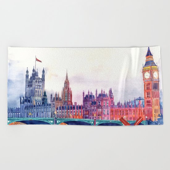 Sunset in London Beach Towel