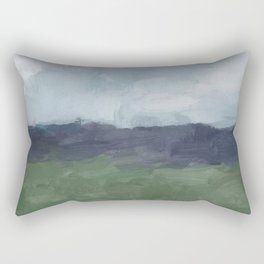 Driving to the Valley - Rainy Blue Skies Navy Indigo Horizon Green Grass Abstract Nature Farmhouse Rectangular Pillow