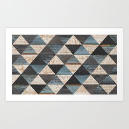 Weathered wood texture background. Seamless vintage wooden wall. Old rough wooden surface. Grunge parquet floor with triangle pattern.  Art Print